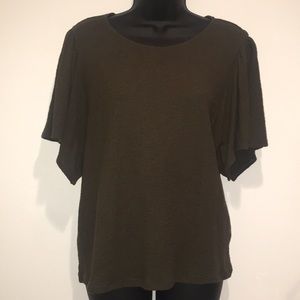 OLIVE GREEN TOP WITH FLUTTER SLEEVES